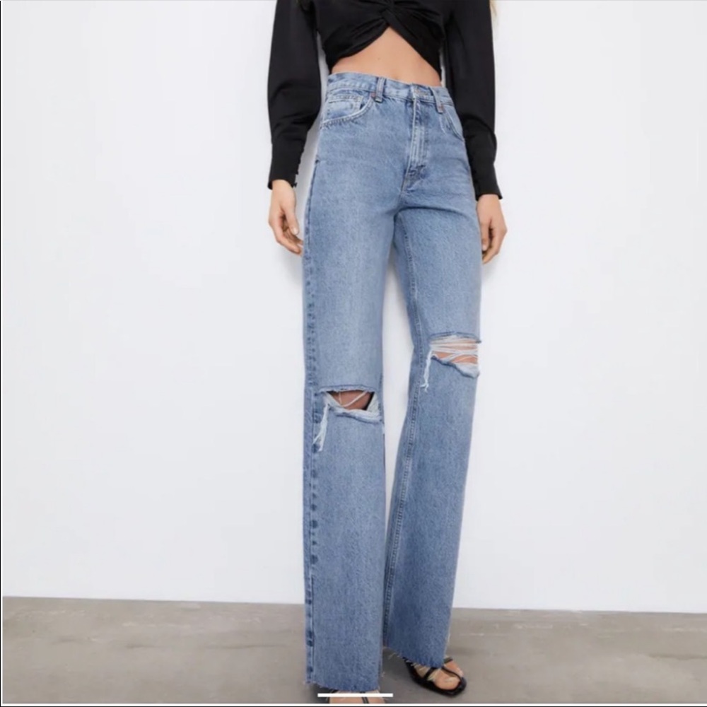 zara hi rise wide leg full length jeans